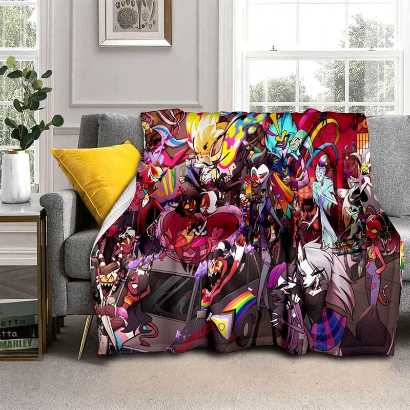 2025 Nuova coperta morbida del fumetto H-Helluva Boss Blitzo, coperta morbida per la casa, camera da letto, divano letto, picnic, copertura da viaggio, regalo per bambini