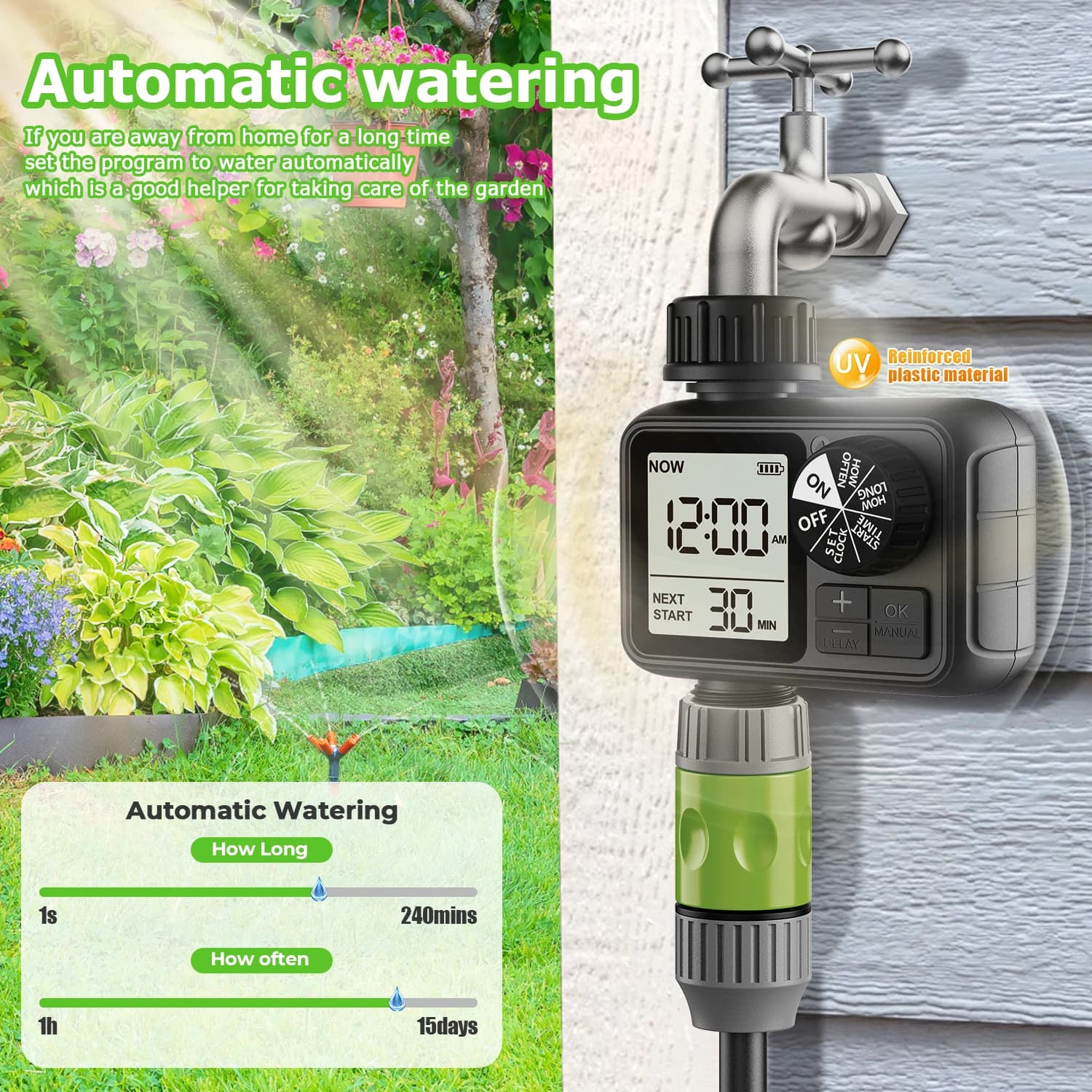 Eshico HCT-M02 Timer Digitale per Irrigazione, Set di Manopole per Irrigatore Automatico, Strumento per Irrigazione del Giardino, Facile da Impostare e Utilizzare, Risparmio di Acqua e Tempo