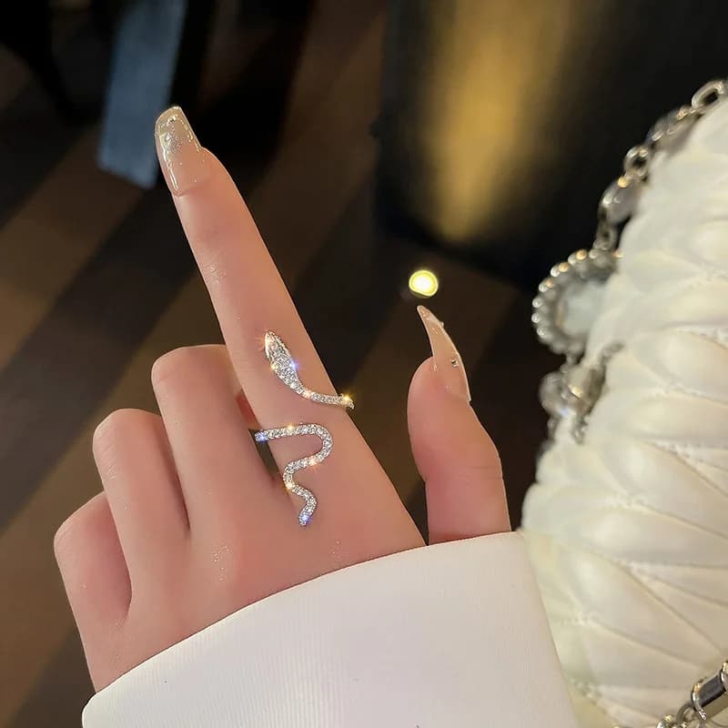 1PC exquisite light luxury elegant fashion versatile silver serpentine design creative ring ins students niche winding cold wind high sense high value open index finger ring jewelry