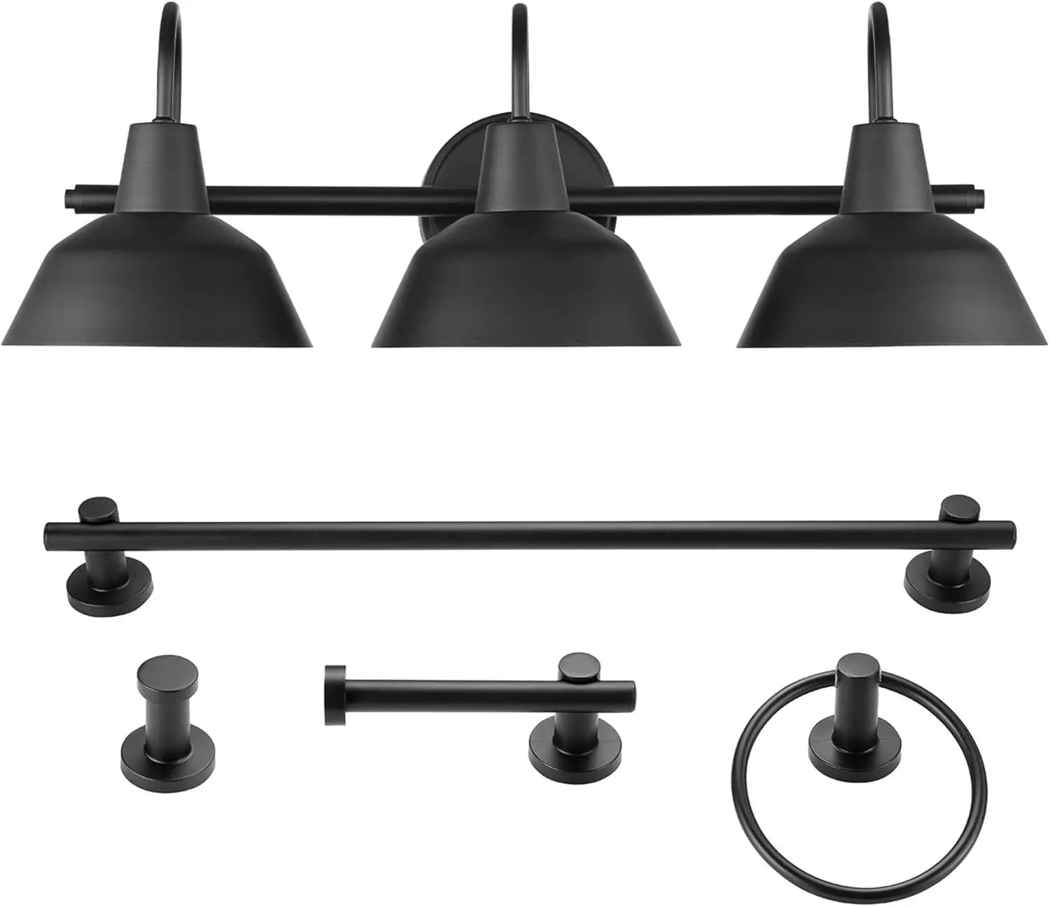 Lampada da Bagno a 3 Luci da 24 Pollici con Set di Accessori, Design Industriale Nero Opaco, Base E26, Portasciugamani, Anello, Gancio