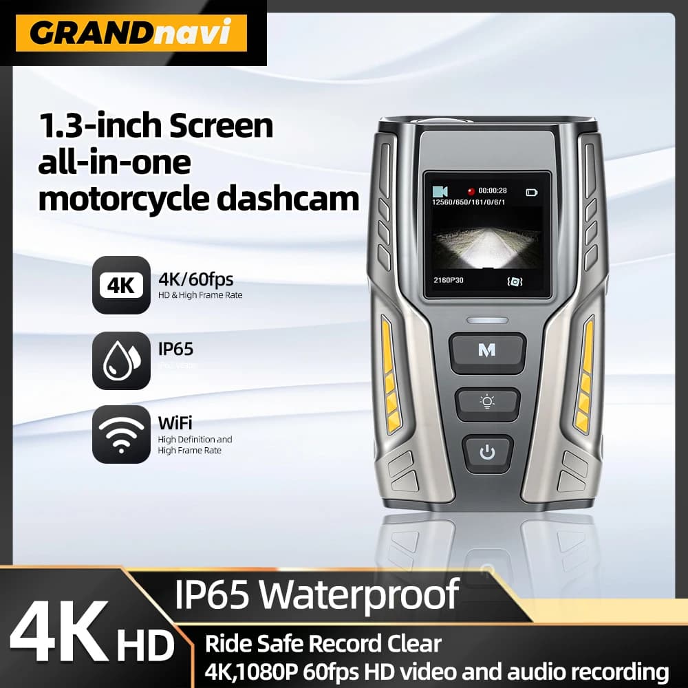 Dash Cam DVR for 1.3 inch motorcycle 4K/60fps lP65 Safe Guide Record transparent Anti-shake GPS WIFI integrated for motorcycles Electric bikes