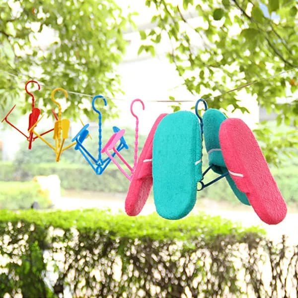 Stendino Pieghevole in Plastica per Scarpe, Stendino Appendibile per 2 Paia di Scarpe, Organizzatore Girevole con Gancio per Asta o Corda