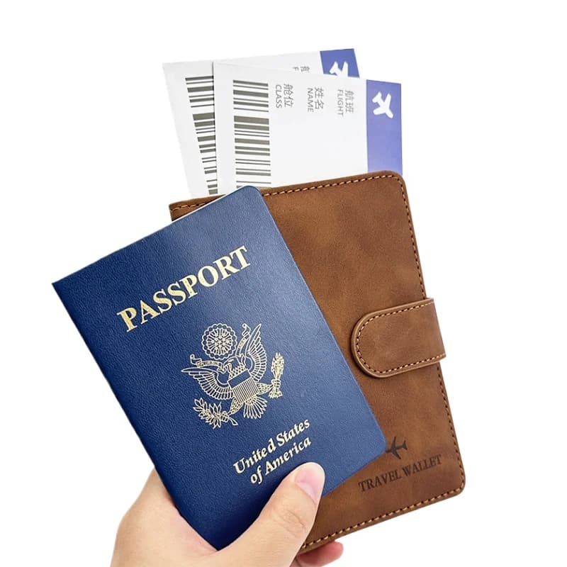 Porta passaporto in PU Portafoglio da viaggio Stop Copertine per passaporto RFID Giunzione con fibbia magnetica Custodia per passaporto Porta documenti Porta biglietti d'aria