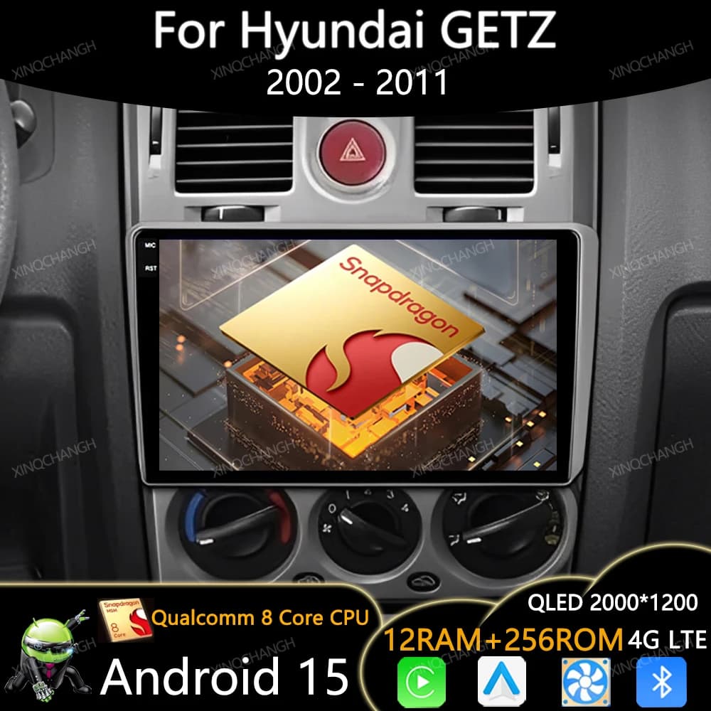Android 15 Car Radio For Hyundai Getz 2002 - 2011 Carplay Auto QLED BT Head Unit Multimedia Video Player GPS 2DIN 4G WIFI BT GPS
