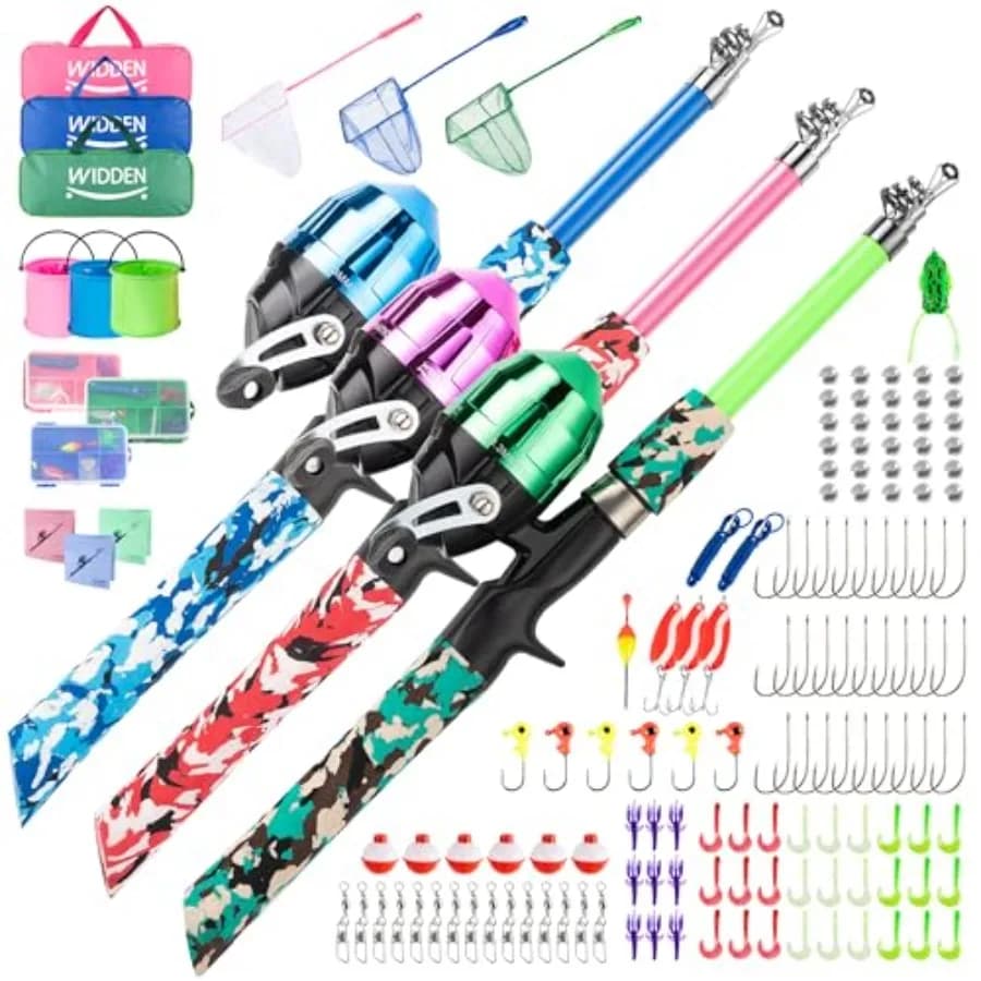 Canna da Pesca, Canne Telescopiche Portatili per Ragazzi e Ragazze, Kit Combo Canna e Mulinello con Scatola Porta Attrezzi, e Attrezzatura da Pesca
