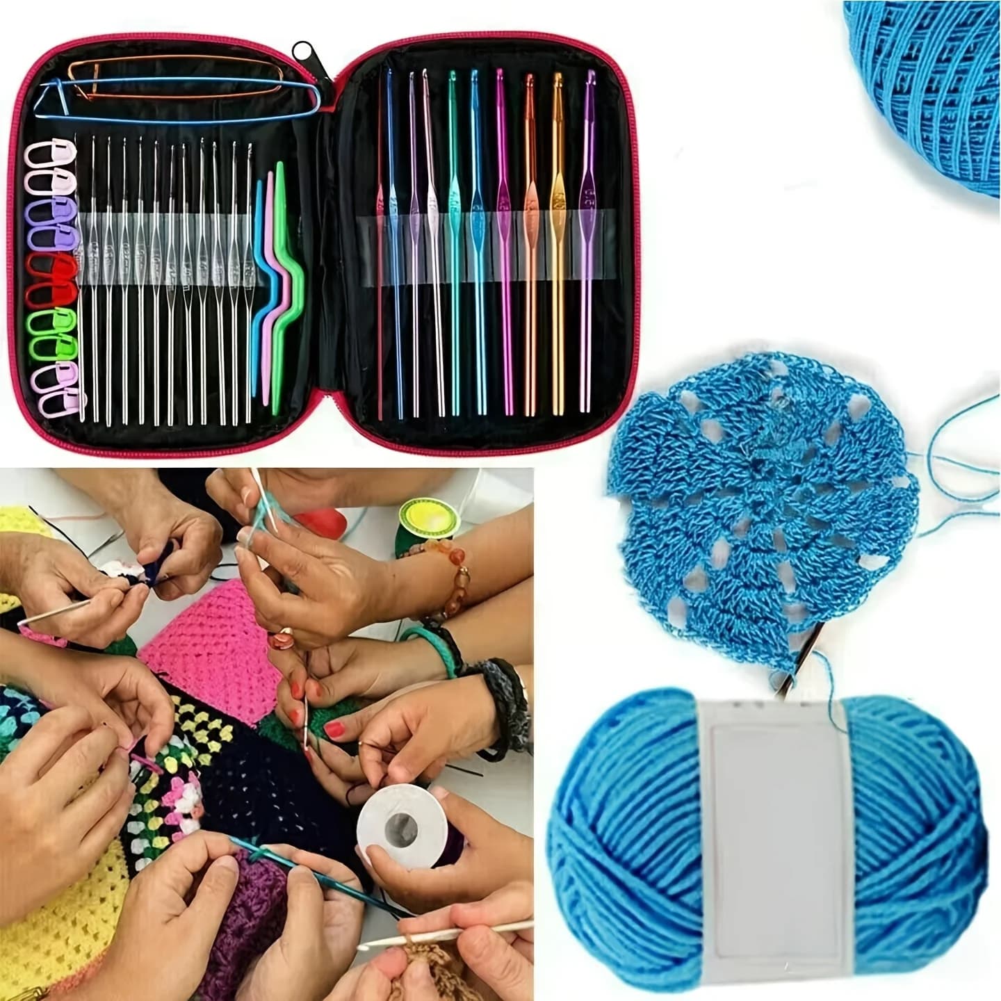 Set completo di uncinetti in metallo di varie dimensioni, uncinetti per lavori a maglia fatti a mano (i colori degli accessori sono casuali)