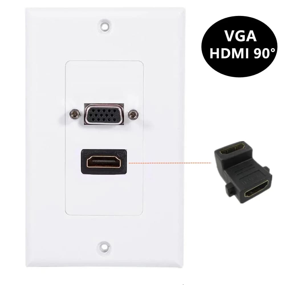 90 ° Pannello VGA compatibile HDMI a gomito Presa a muro diretta senza saldatura Presa per computer Doppia porta ad alta definizione 115 * 70 mm