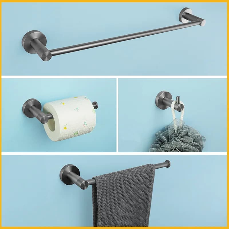 Kit set da bagno in oro spazzolato - portasciugamani anello porta carta porta fazzoletti porta carta igienica appendiabiti accessori grigi