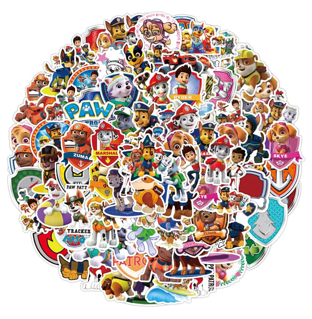 50pcs Paw Patrol Classic Stickers Cartoon Computer Water Cup Guitar Luggage Without Leaving Glue DIY Waterproof Sticker
