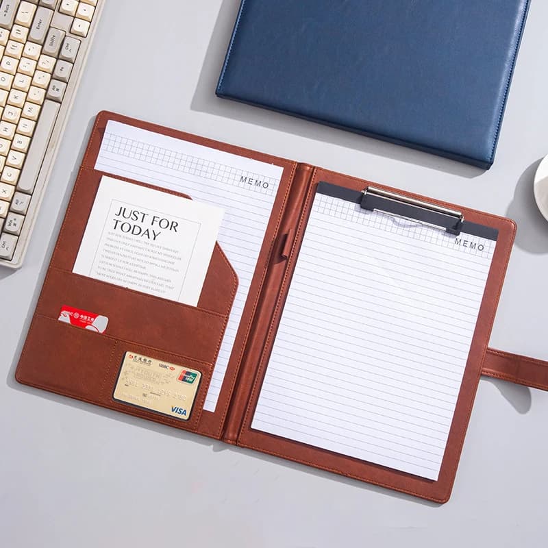 A4 Business Folder Multifunctional Leather Portfolio with Clipboard Card Slots for Signing Contracts Sales Display File Storage