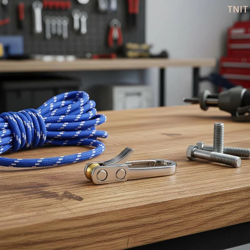 [J] Rope Tying Tool And Tensioner With Roller Tensioner, Heavy-Duty Retractable Buckle With Accessory Rope, Suitable For Camping
