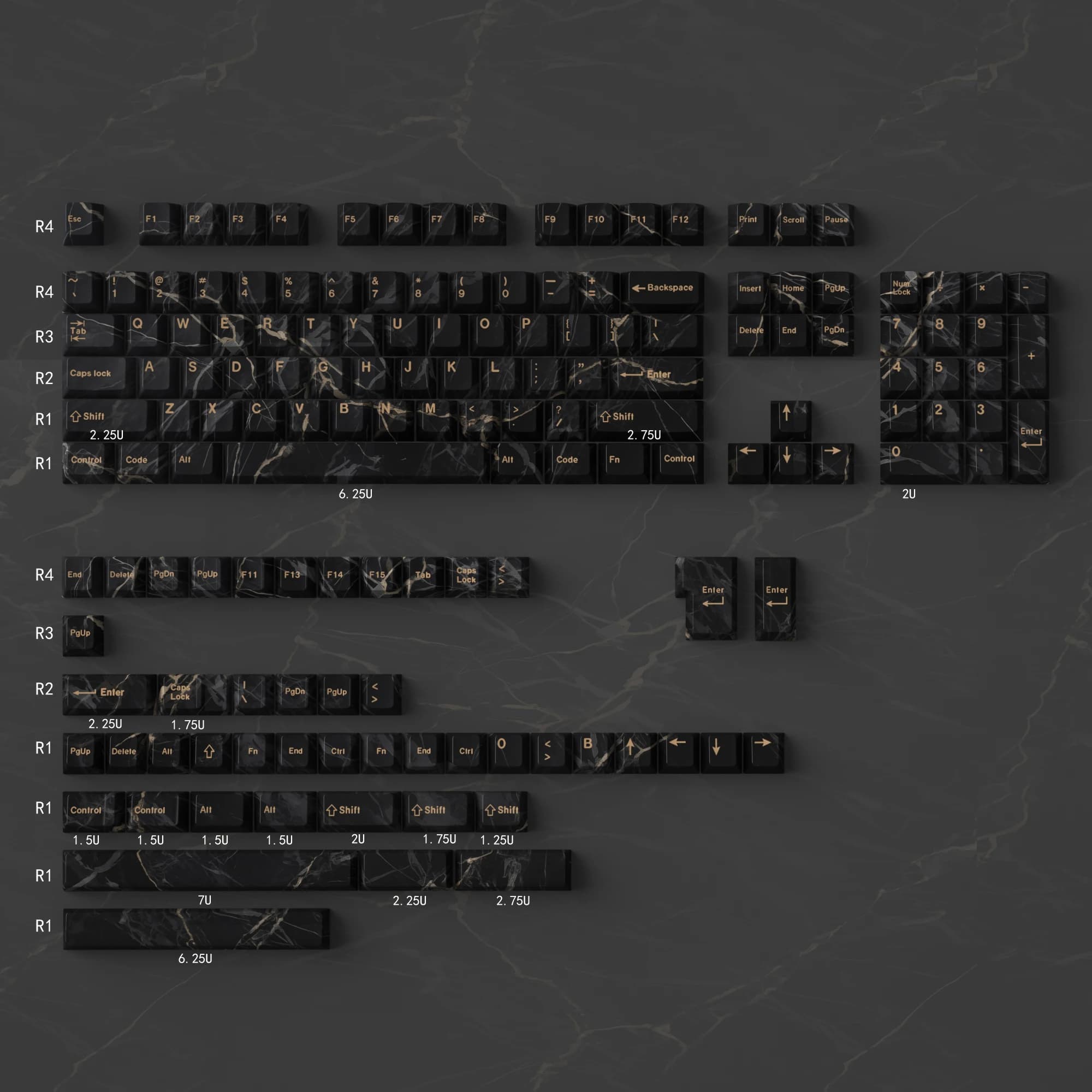 Keycaps in marmo nero PBT 129 tasti Cherry Creative per tastiere meccaniche 60/84/98/108