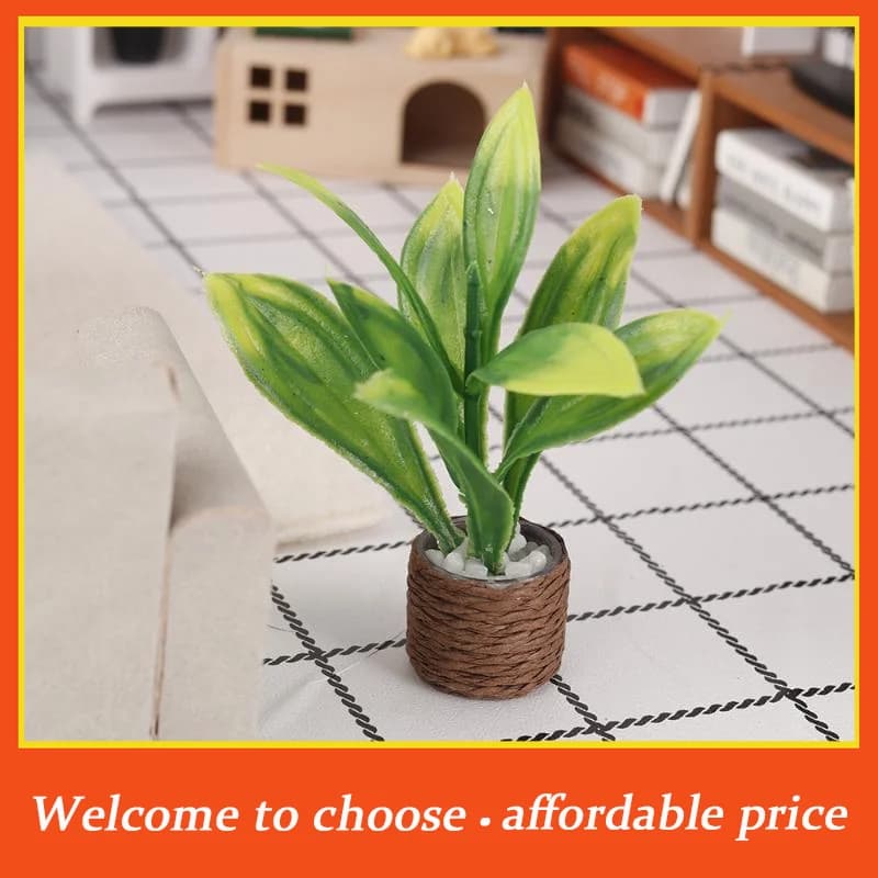 []1Pcs Mini Artificial Potted Plant Dollhouse Greenery Ornament Woven Pot Fake Plant For 1:12 Scale Doll House Home Scene Decor