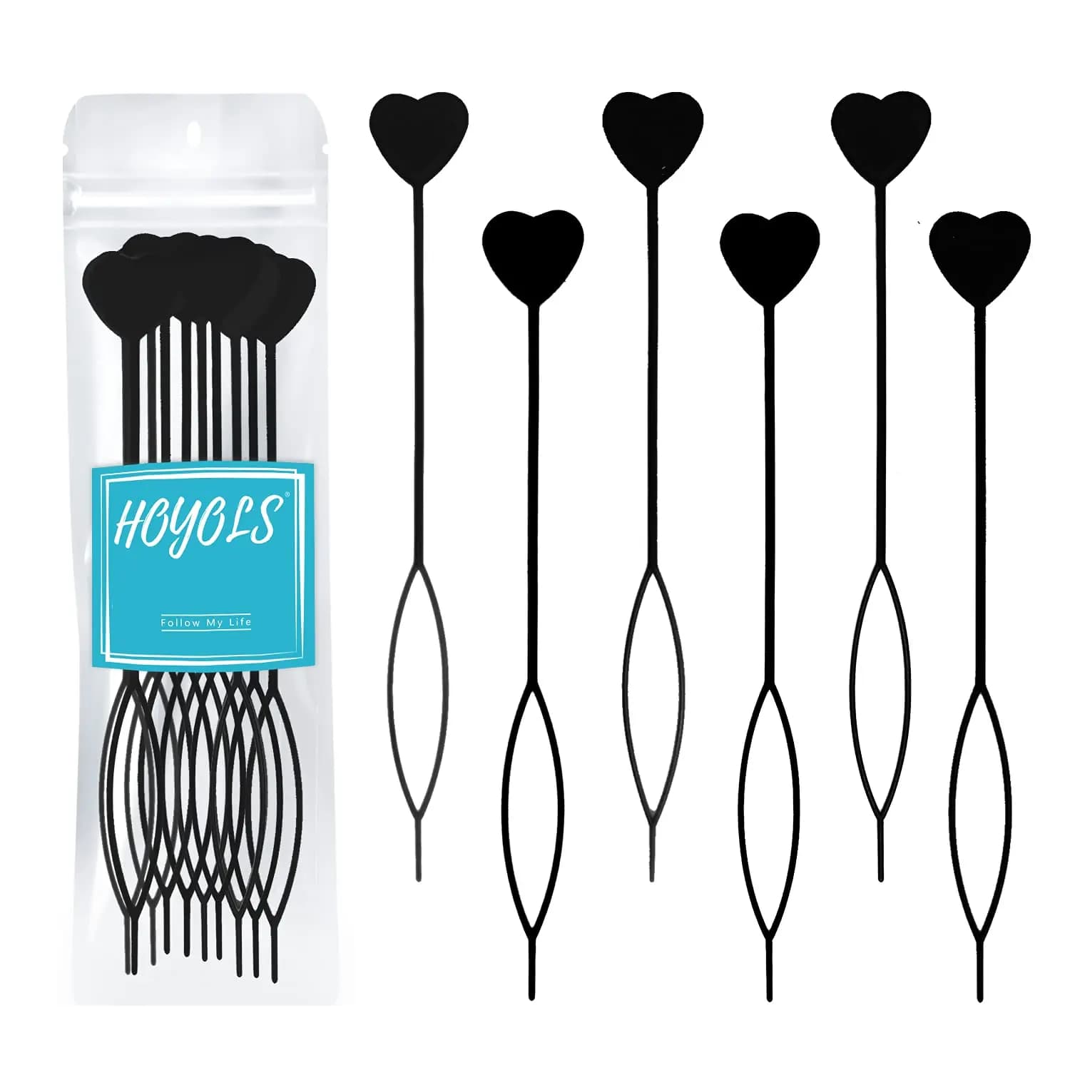 Set di 12 Attrezzi per Acconciature Topsy Tail, Facile Strumento per Intrecciare e Stilizzare Coda di Cavallo, Colore Nero