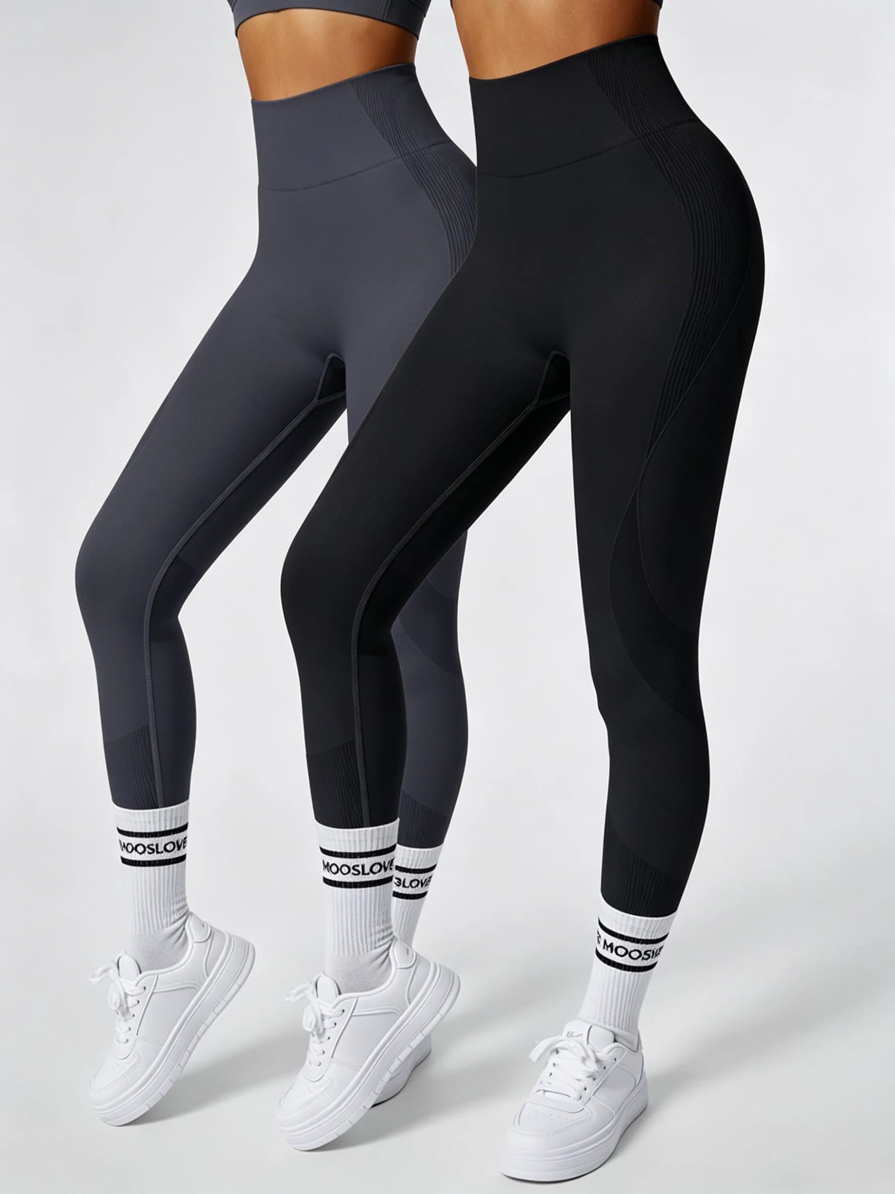 Confezione da 2 leggings da donna a vita alta, leggings da yoga solidi senza cuciture, elastici e traspiranti, pantaloni sportivi da fitness femminili