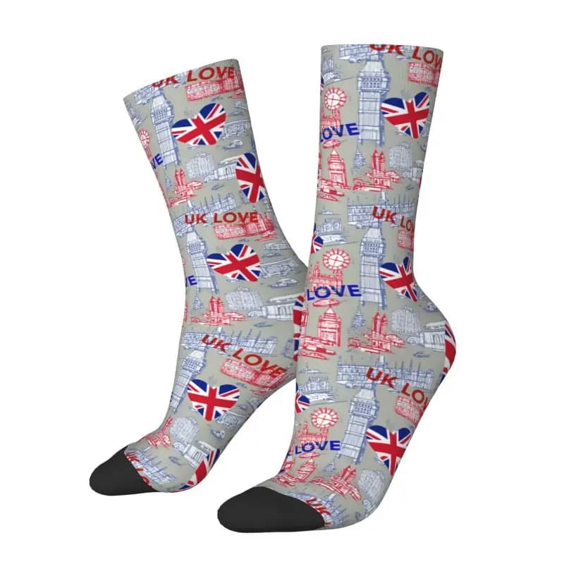 Customized socks with UK flag print for men and women, elasticated socks for summer, autumn and winter