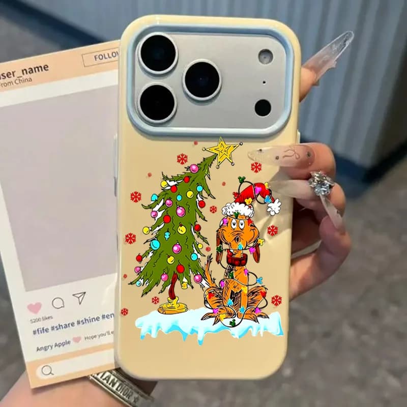 Christmas Cute Dog Soft TPU Phone Case For iPhone 17 Pro Max 16 14 13 18 12 Pro Max 16E Lens Protection Cream Shockproof Cover