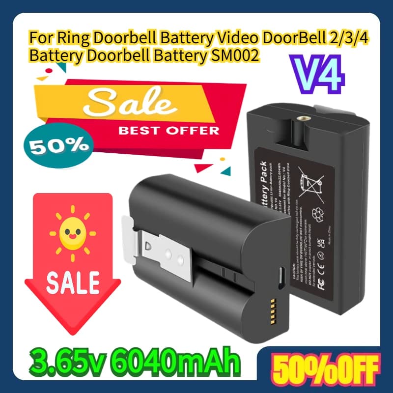 Batteria per Campanello Video Ring Doorbell 2/3/4, Batteria V4 per Campanello SM002 3.65v 6040mAh