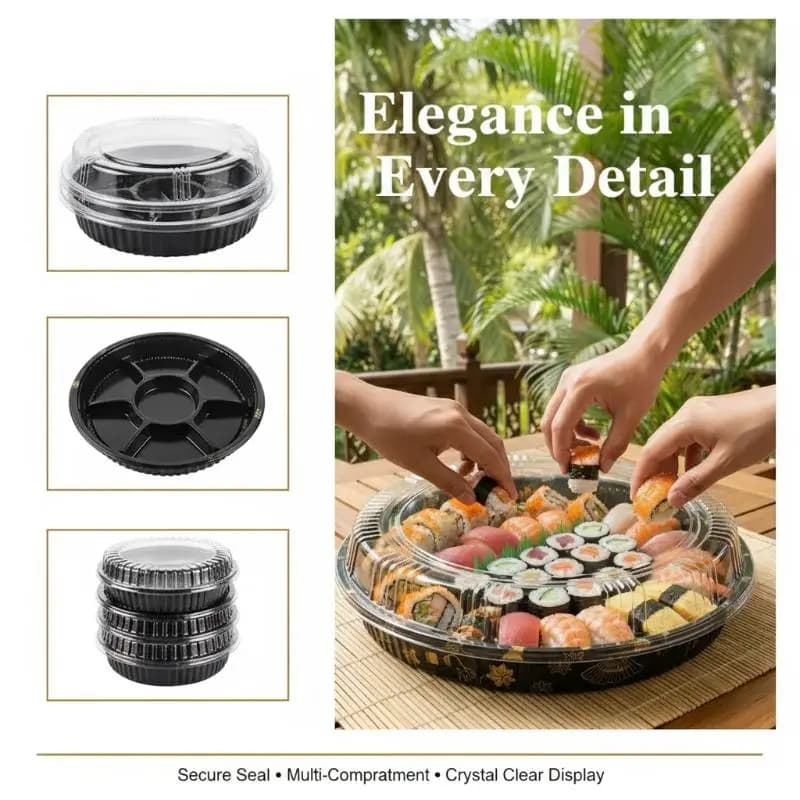 【YA】Sandwich Serving Platter Trays Set With Lids 10Pcs Round Catering Food Containers For Holidays Party And Restaurant Use