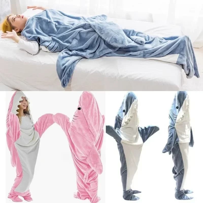 Warm Adult Pagliaccetti Cartoon Shark Full-haired Pigiama for Animals Flannel pyjamas for Kids