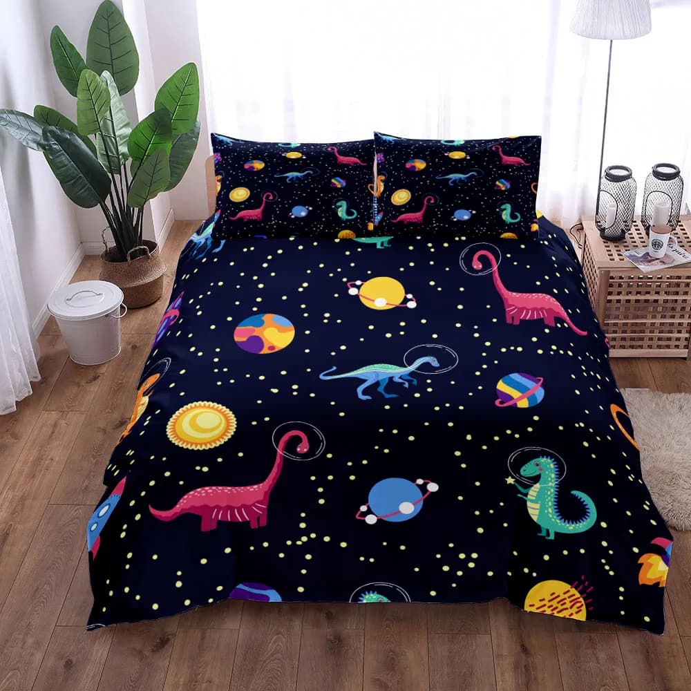 3 pezzi Set biancheria da letto Dinosauro Razzo Astronauta Stampa 3D Accogliente set copripiumino King Queen Twin Single Size Regalo di compleanno Arredamento camera da letto