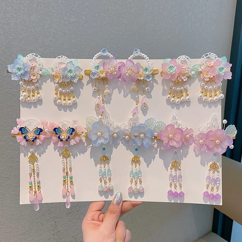 1 paio Bellissimo Hanfu Fiore fatto a mano Accessori per capelli Fermaglio per capelli Bambini Buyao Accessori Copricapo Forcina per capelli Hairgrip
