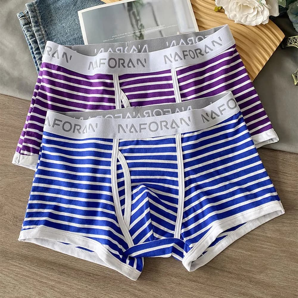 1pc boxer da uomo in cotone a righe con apertura laterale mutande traspiranti a vita media intimo tronco comodo indumenti da notte