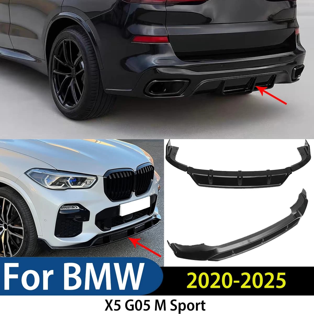 For BMW X5 G05 2020-2025 M Sport Front bumper Splitter Spoiler Lip Diffuser Guard Protector Body Kit