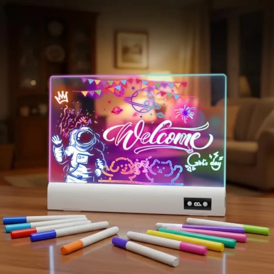 Tavoletta da disegno a LED ricaricabile da 16 pollici con 7 colori luminosi, lavagna cancellabile a secco riutilizzabile con stilo e supporto, educativa.