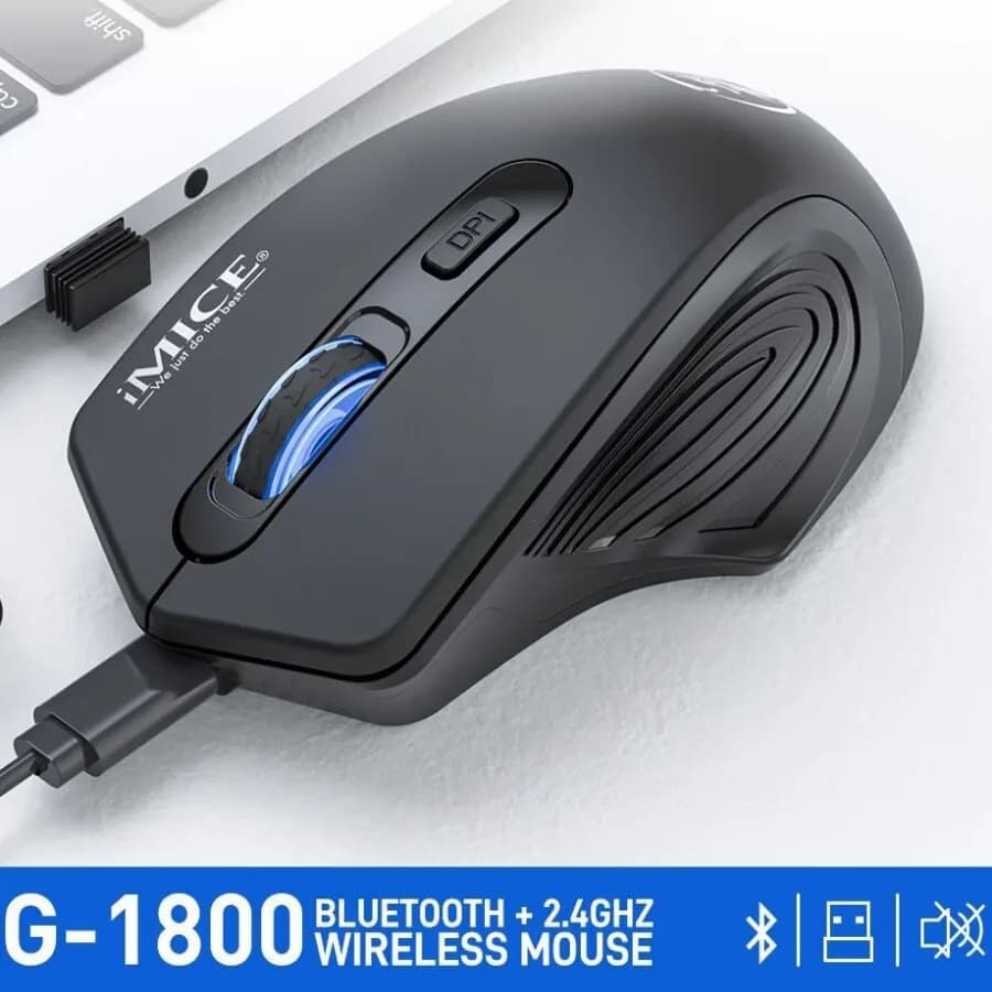 IMICE G-1800 2.4Ghz Mouse silenzioso 1600DPI per la versione della batteria del Laptop 4 tasti trasmissione USB 10m Mouse da gioco Wireless