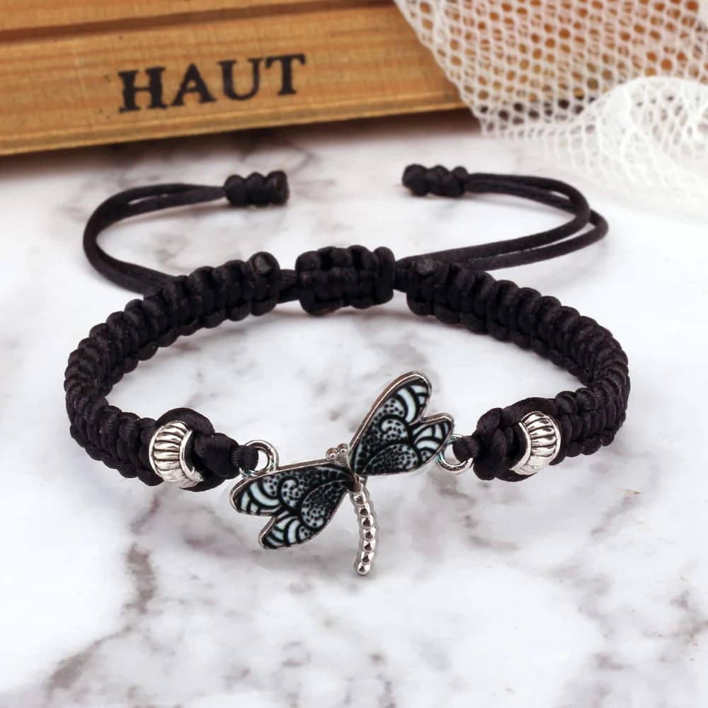 Bracciale con ciondolo libellula nera fortunata, fatto a mano, regolabile, con cordino rosso, con ciondolo intrecciato, regalo di amicizia per gioielli da donna e uomo