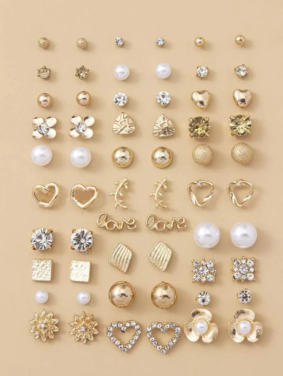 30 Pairs Flower Heart Stud Earrings For Women Fashion Jewelry Set