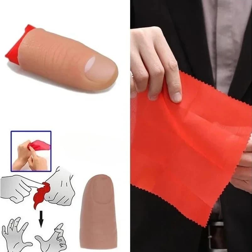 Dito Trucco Magico Scomparsa Seta Falsa Punta Del Pollice Realtà Mago Close Up Spettacolo Teatrale Prop Scherzo Giocattolo di Seta Rossa Magic Prop