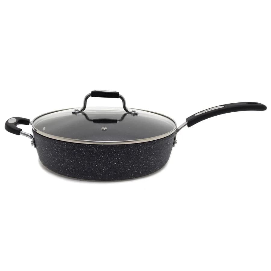 THE ROCK by 11" Non-Stick Aluminum Deep-Fry Pan with Glass Lid and Bakelite Handles 060705-002-0000