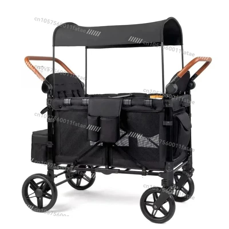 Passeggino per vagone da esterno a 4 posti con baldacchino completo Passeggino per vagone pieghevole da campeggio a 4 posti per bambini