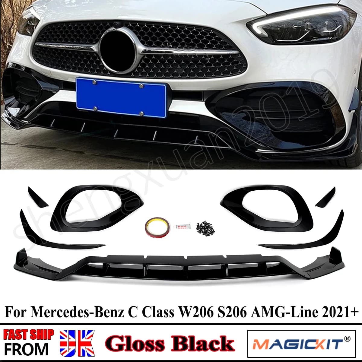 Auto Paraurti Anteriore Labbro Spoiler Diffusore per Mercedes Benz W206 C300 2022-2024 Splitter Labbro Fendinebbia Copertura Canard Trim Auto Tuning
