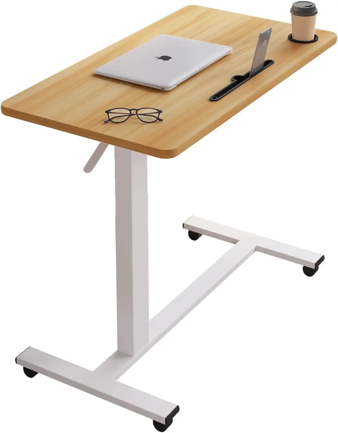 Tavolino da letto, Scrivania ospedaliera con regolazione pneumatica dell'altezza, Supporto mobile per laptop con vassoio