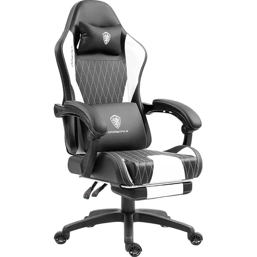 Sedia da Gaming Ergonomica con Schienale Alto, Massaggio, Supporto Lombare e Reclinazione Girevole, Bianca