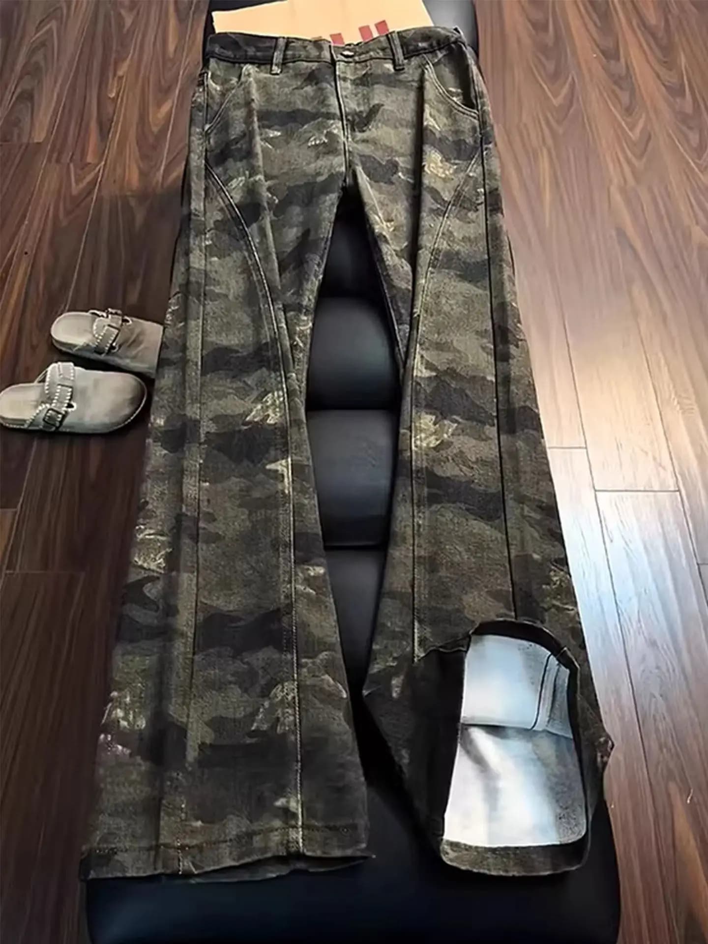 Retro American Style Slim Fit Camouflage Jeans Men's Summer Thin CleanFit Flared Denim Jeans Washed Straight Leg Jeans