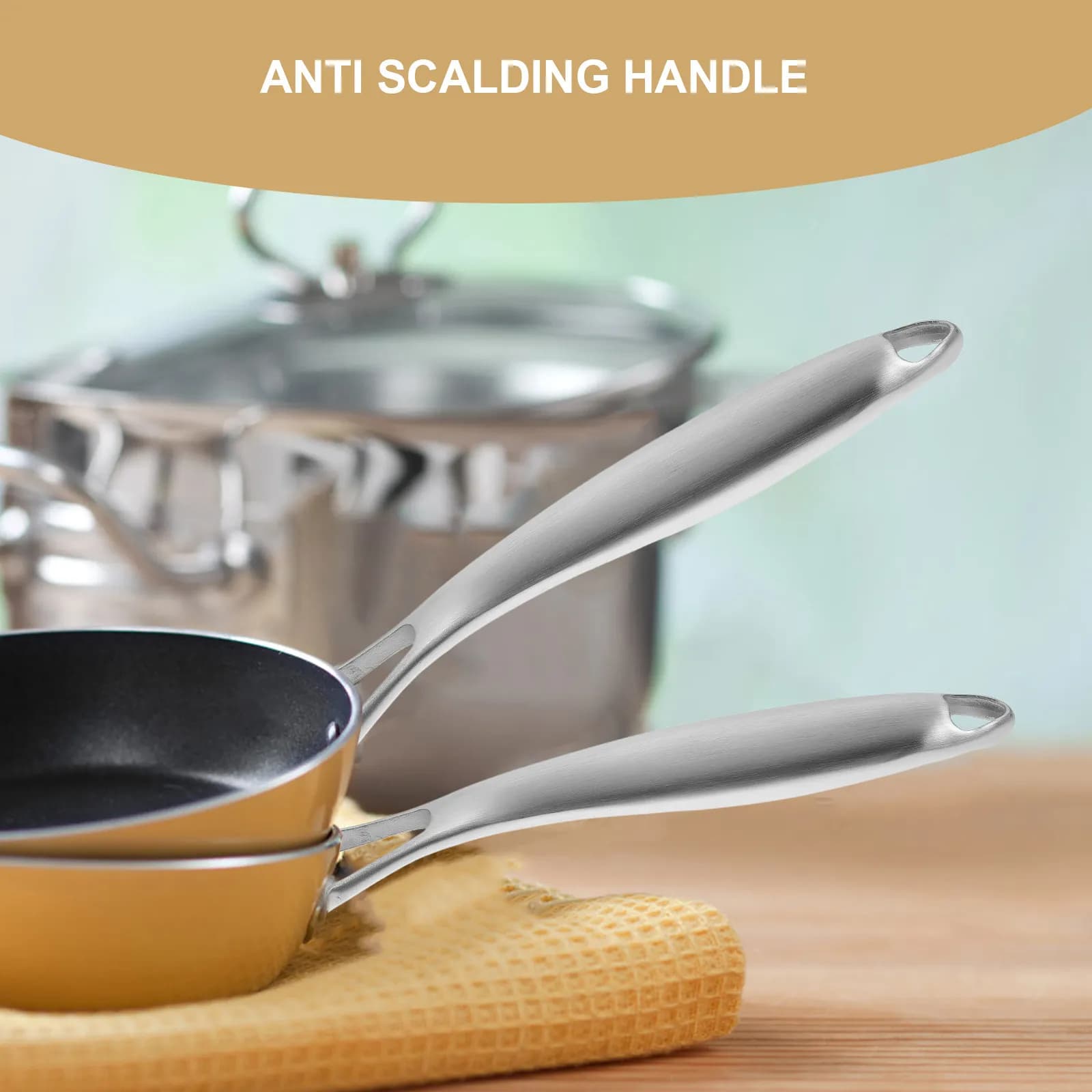 Manico per pentola in acciaio inossidabile resistente al calore, staccabile, antiscivolo, ergonomico, per padella, accessorio per utensili da cucina
