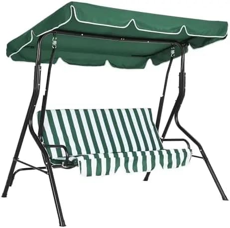 3-Seat Outdoor Patio Swing Chair with Adjustable UV-Resistant Canopy – Heavy-Duty Steel Frame, Breathable Cushions &