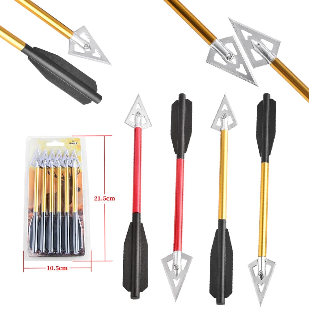 6/12 pz Freccia Corta Balestra In Alluminio Bulloni Lama Broadhead OD 6mm Albero per Arco Da Caccia Tiro Con Arco All'aperto Tiro Al Bersaglio