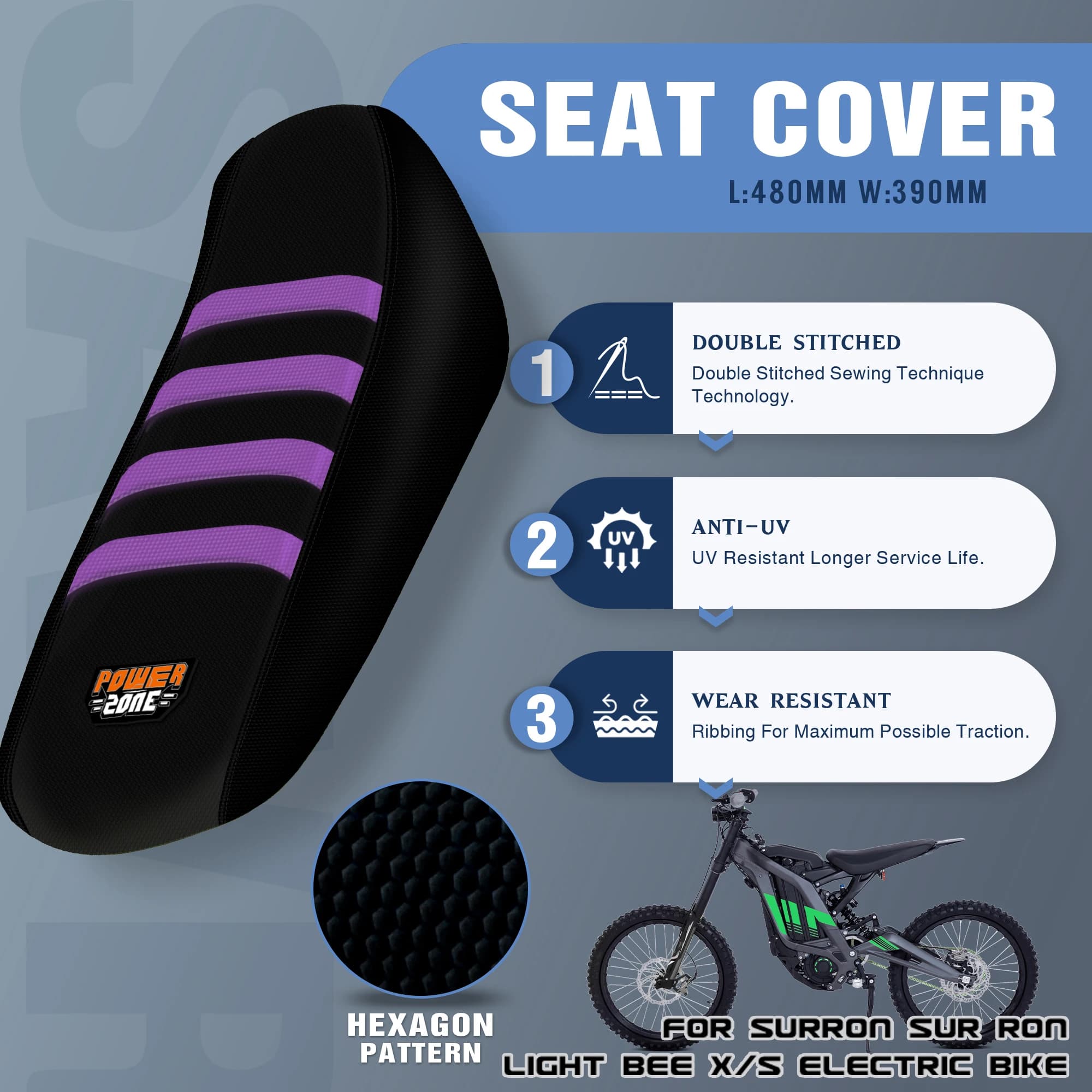 Sawrain Electric Bike Ribbed Seat Cover Waterproof Set Anti-slip Seat cushion for SUR-RON Surron Light Bee SX