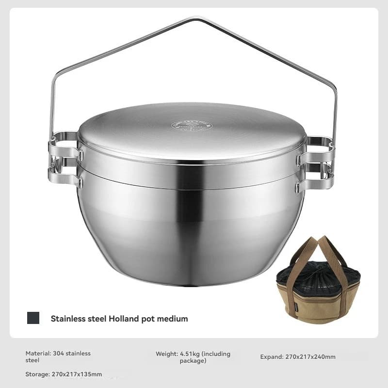CAMPINGMOON DO-27 Thick Stainless Steel Outdoor Hanging Dutch Pot Multi-Purpose Frying Pan Boiling Stew Pot for Camping