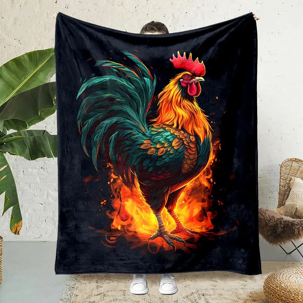 Rooster pattern Flannel printed blanket suitable for all seasons suitable for living room office sofa and travel 180x250CM