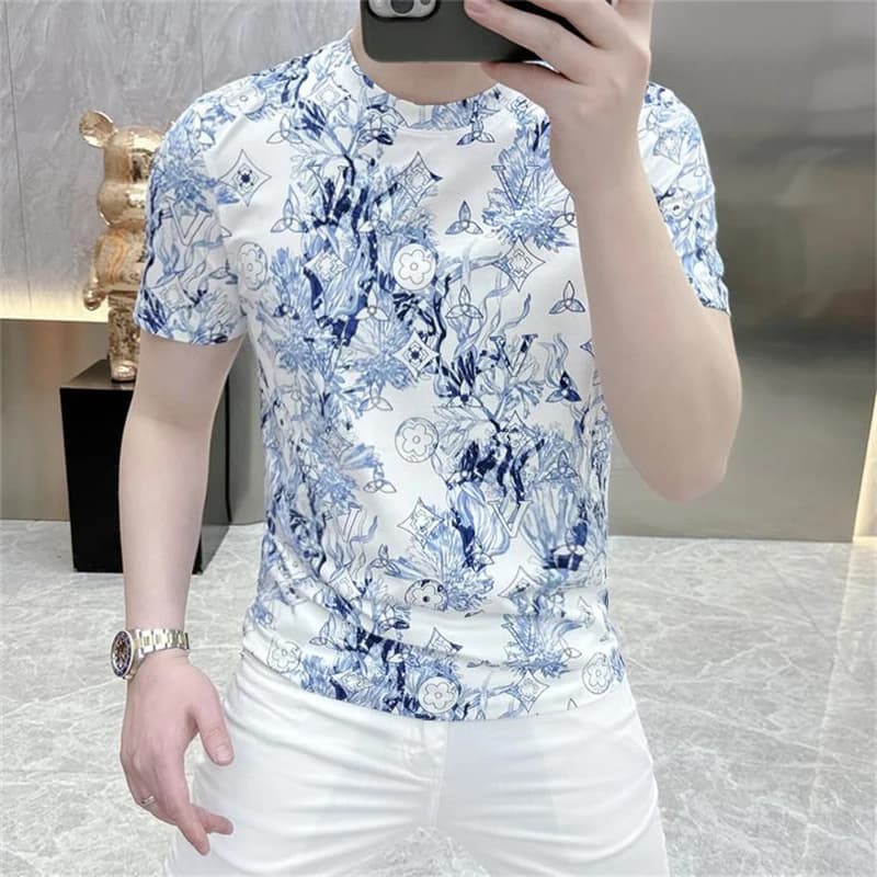 2025 Summer Men's Casual Short Sleeved T-shirts Brand Printed Breathable Quick Drying T-shirt Trend Round Neck Slim Fit Top