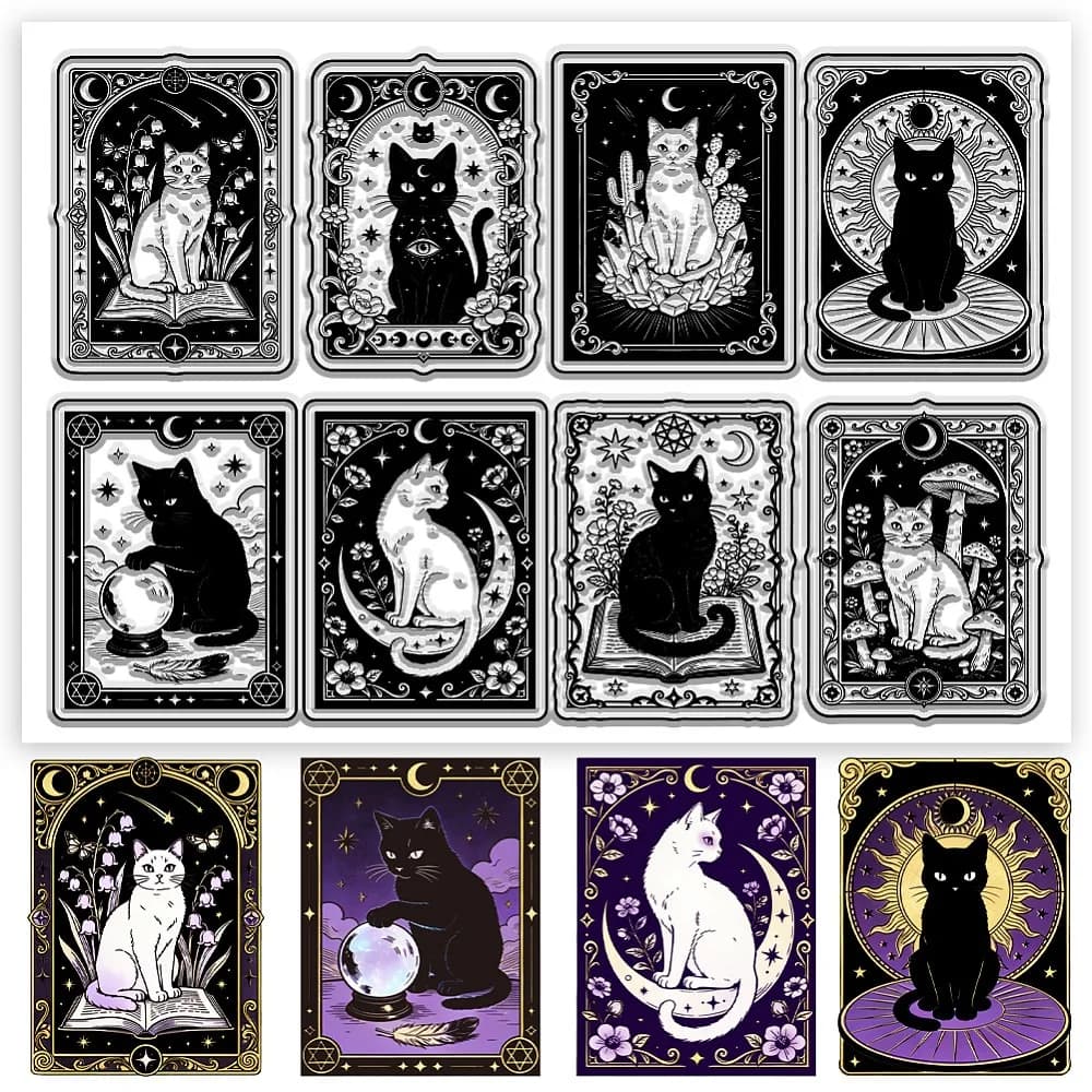 Mysterious Cat Pattern Clear Stamps Tarot Cards Pattern Stamp Seal for DIY Scrapbooking and Card Making Paper Craft for Handmade