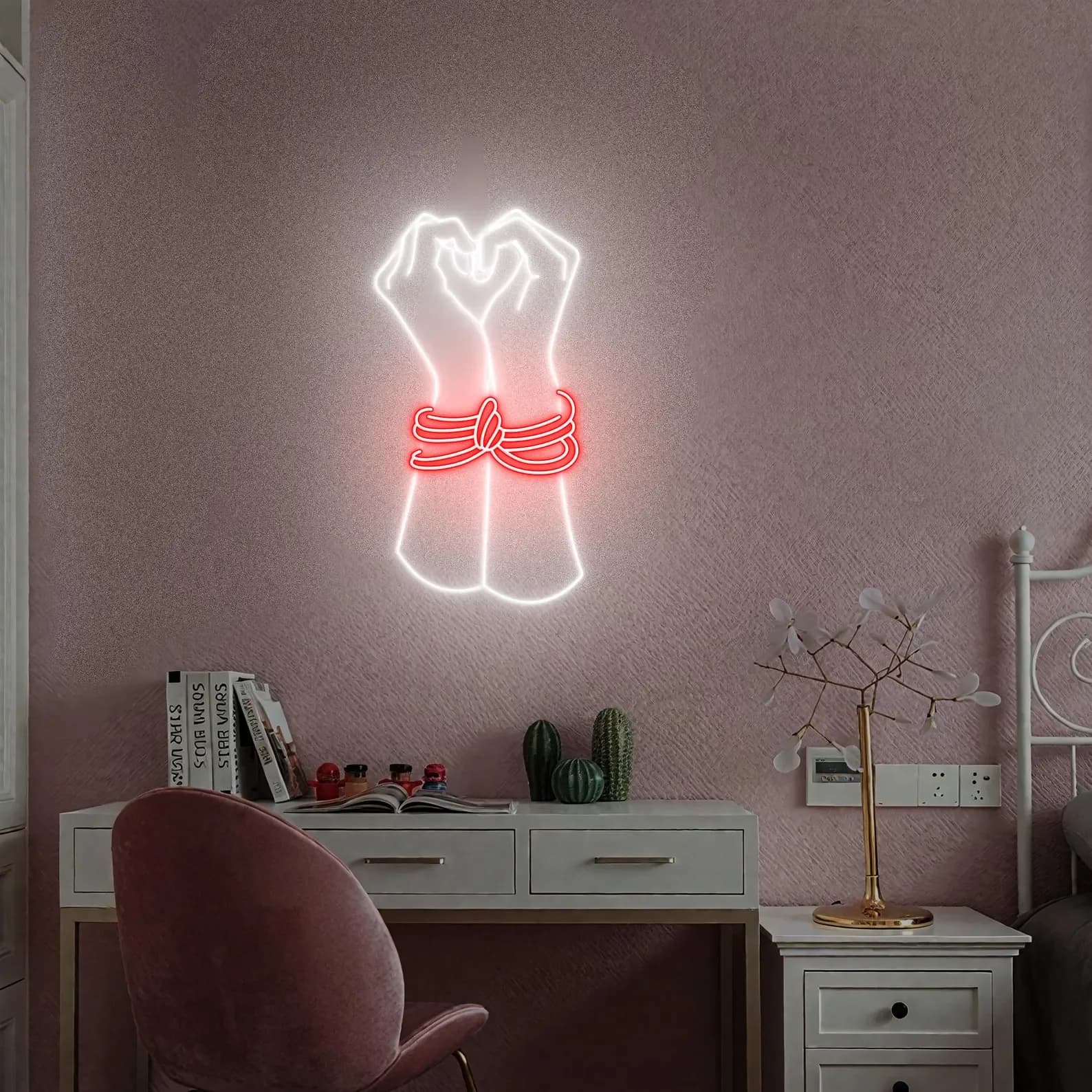 Legato a mano con un insegna al neon in corda, legame a mano, moderna arte da parete al neon per camera da letto, lounge, bar, decorazione della grotta dell'uomo, insegna al neon aziendale