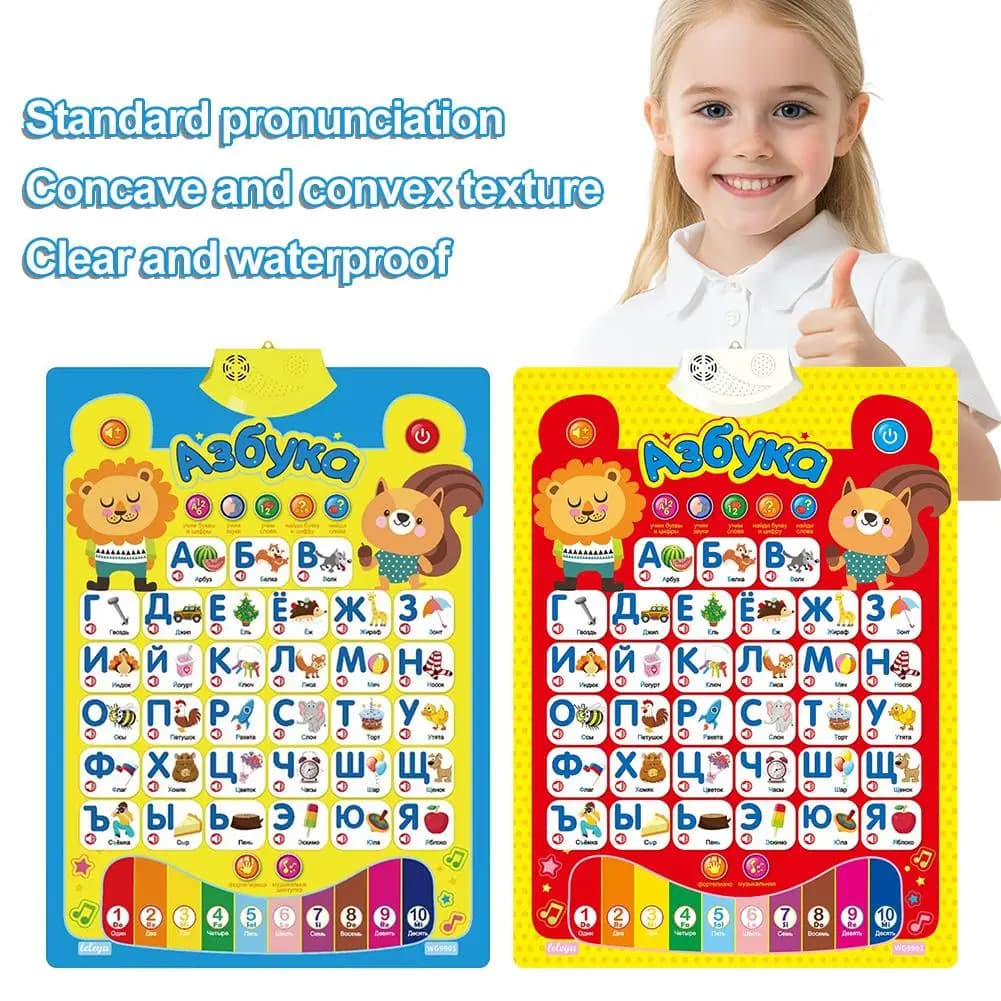 Grafico da parete con alfabeto interattivo elettronico russo che parla ABC 123s Poster per l'apprendimento della musica Giocattoli educativi per bambini in età prescolare