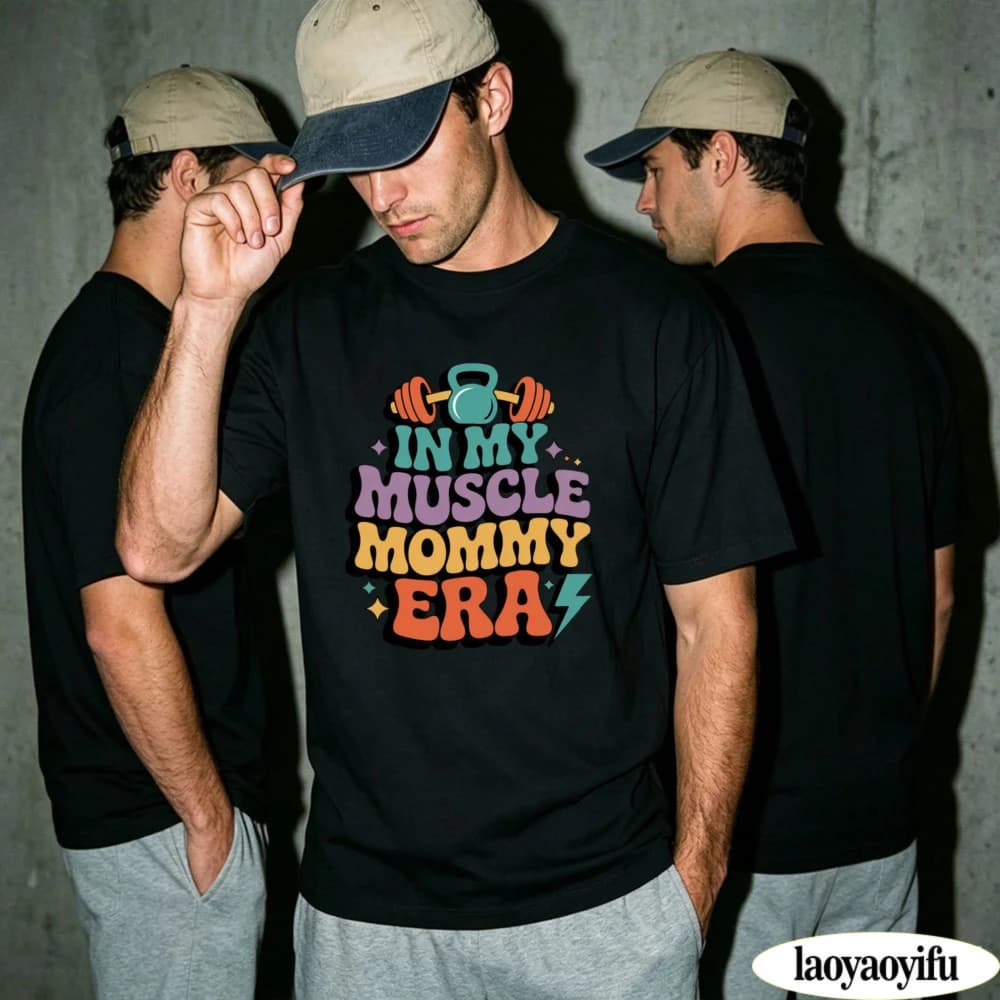 In My Muscle Mommy Era Kettlebell Dumbbell Graphic T Shirt Cotton Casual Short Sleeve Top Workout Mom Gift Graphic T Shirt